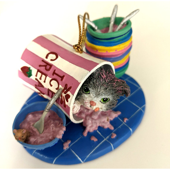 Vintage Gary Patterson LITTLE RASCAL Cat Ornament 2002 Ice Cream Danbury Mint - Picture 1 of 9